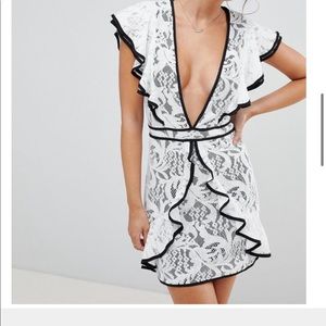 PrettyLittleThing Black and White lace dress